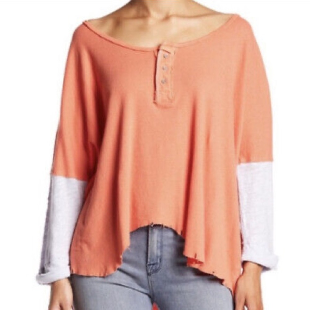 Free People We The Star Henley Coral Layered Long Sleeve Size Medium